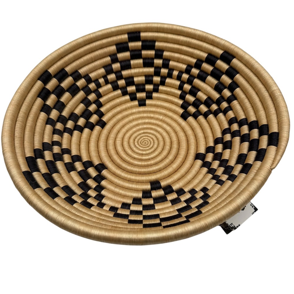 Azizi Life Woven Basket Bowl 12in Natural Black‎ Rwanda Handcrafted Sisal